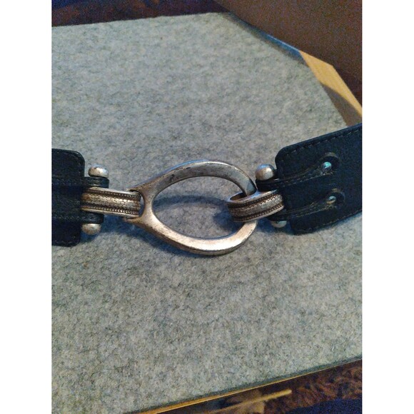 Elite Accessory Black Leather Wide Waist Belt Silver Loop Buckle Made in USA SM‎ main image 5